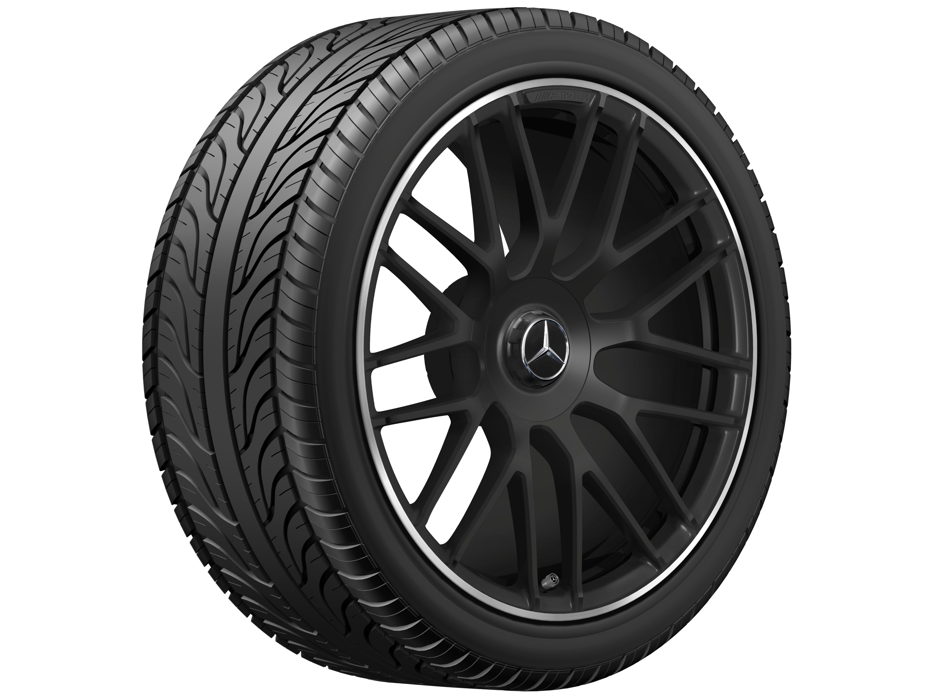 AMG forged wheel in cross-spoke design, 48.3 cm (19-inch), High-sheen rim flange - 9 J x 19 ET 25, matt black, high-sheen rim flange
