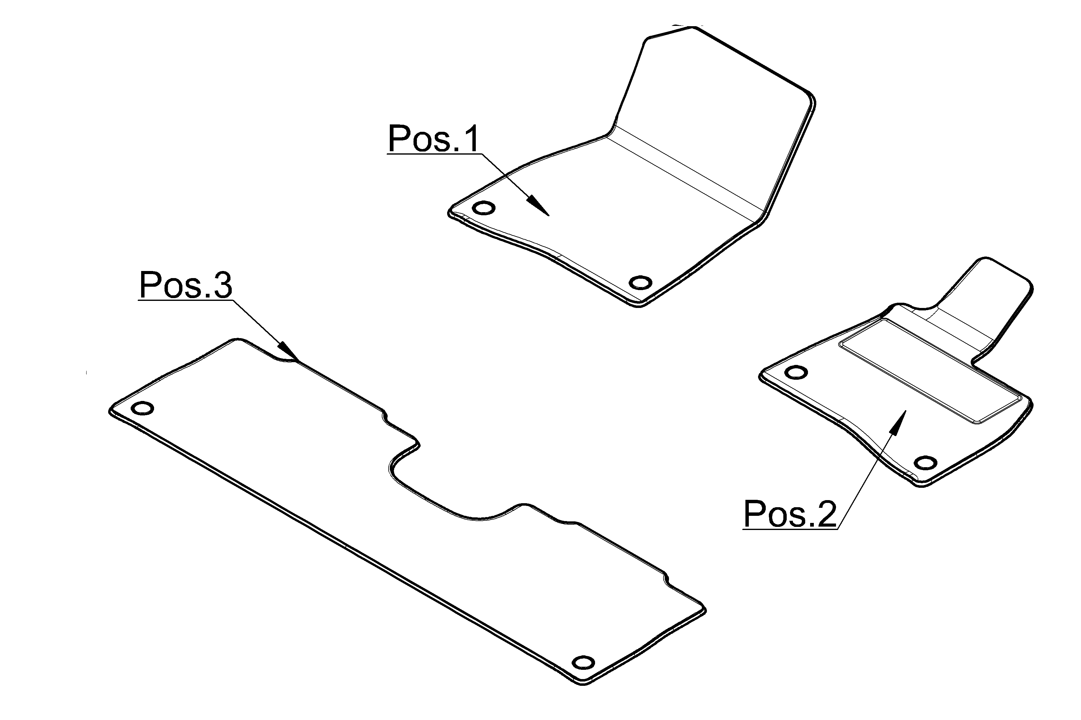 Velour floor mats Set, Set of 3, Exclusive Package, piping in Biscay blue - RHD, neva grey