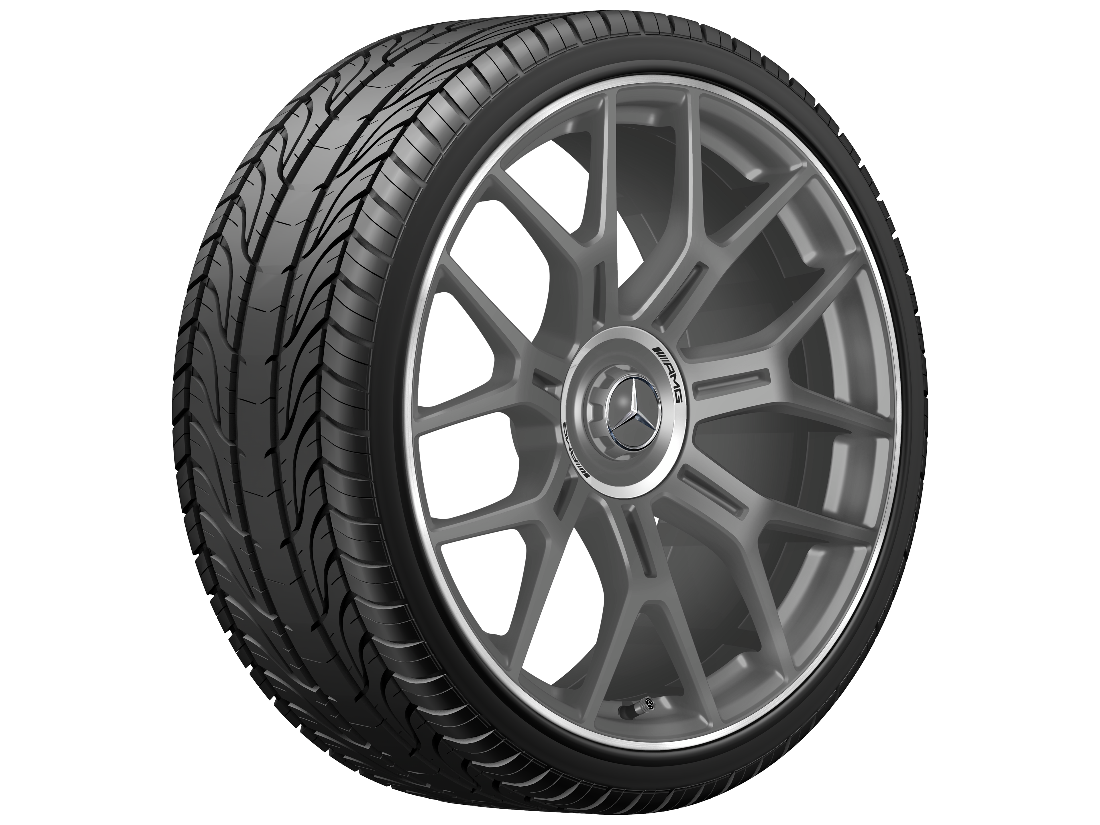 AMG forged wheel in cross-spoke design, 53.3 cm (21-inch), High-sheen rim flange - 9,5 J x 21 ET 32, matt titanium grey, high-sheen rim flange