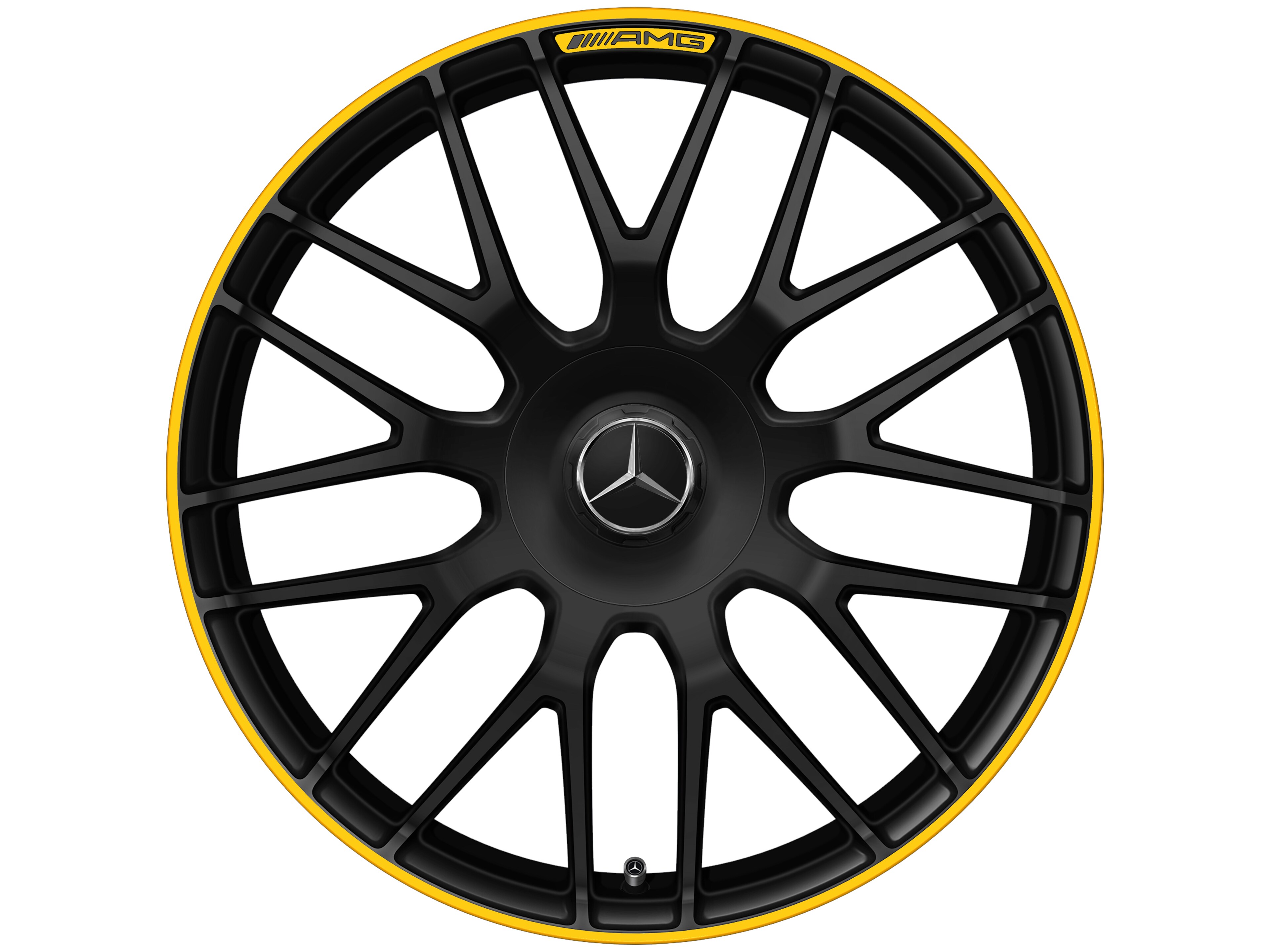 AMG forged wheel in cross-spoke design, 48.3 cm (19-inch), Rim flange, painted yellow - 9 J x 19 ET 25, matt black, high-sheen rim flange