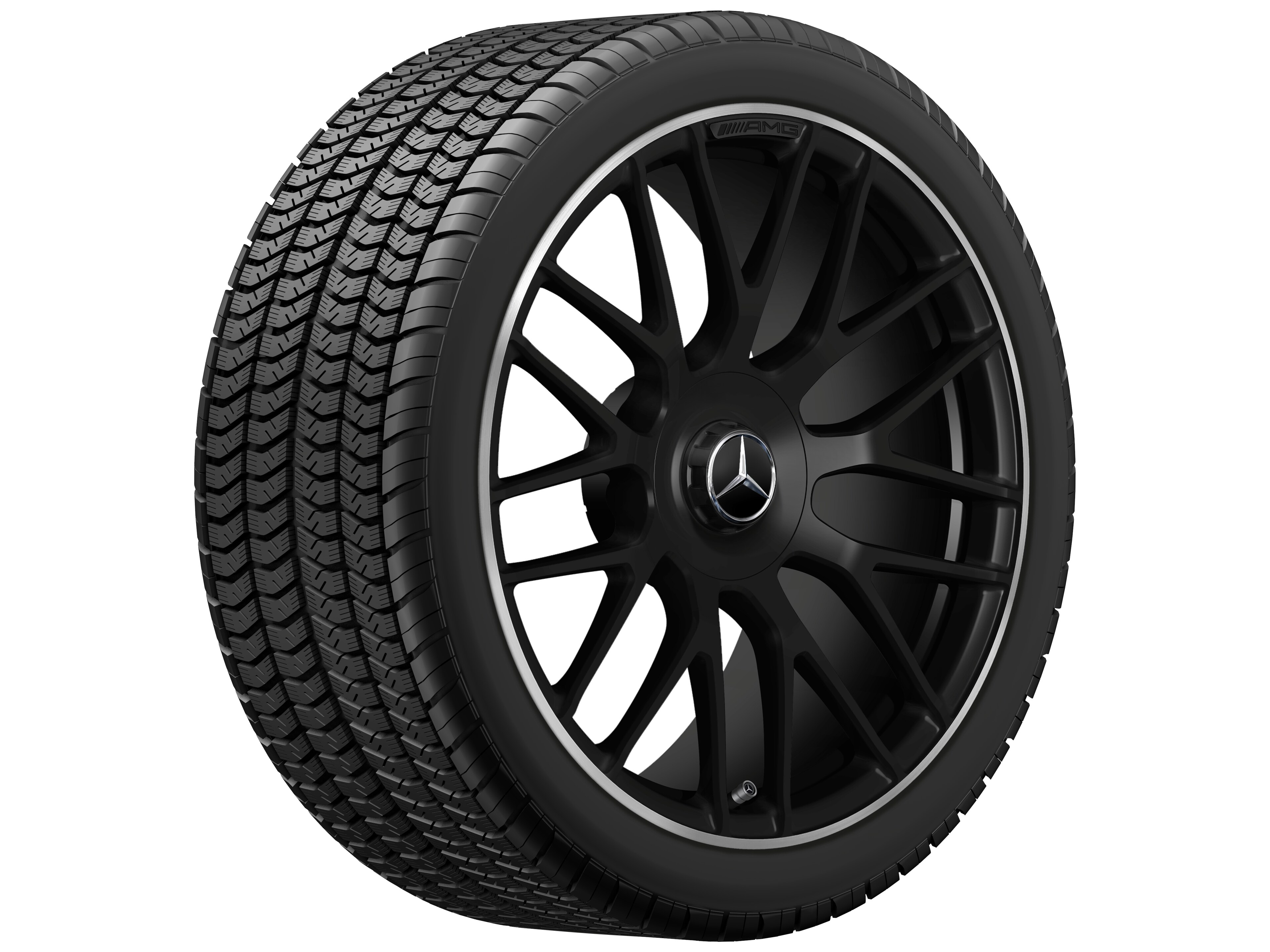 AMG forged wheel in cross-spoke design, 48.3 cm (19-inch), High-sheen rim flange - 9 J x 19 ET 25, matt black, high-sheen rim flange