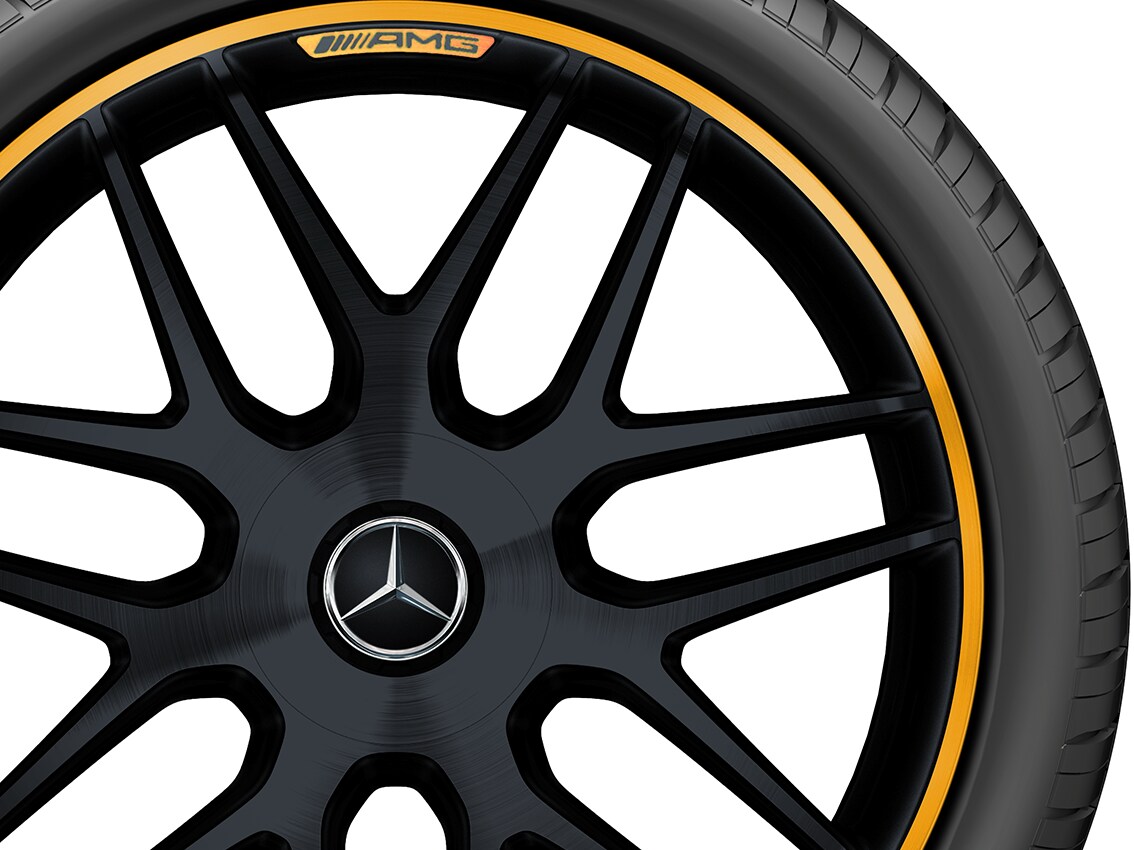 AMG forged wheel in cross-spoke design, 53.3 cm (21-inch), Rim flange, painted yellow - 10 J x 21 ET 28, matt black, high-sheen