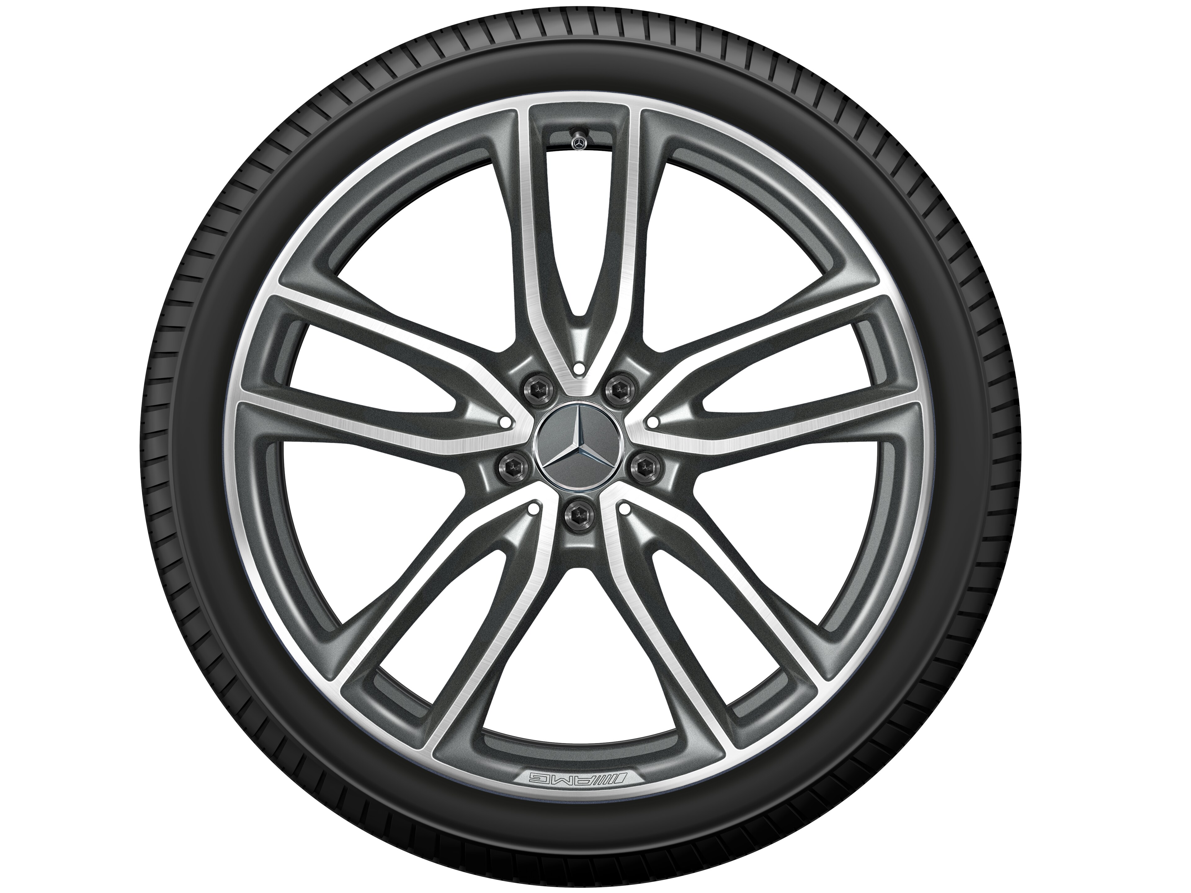 AMG 5-twin-spoke wheel, 53.3 cm (21-inch) - 10 J x 21 ET 28, titanium grey, high-sheen
