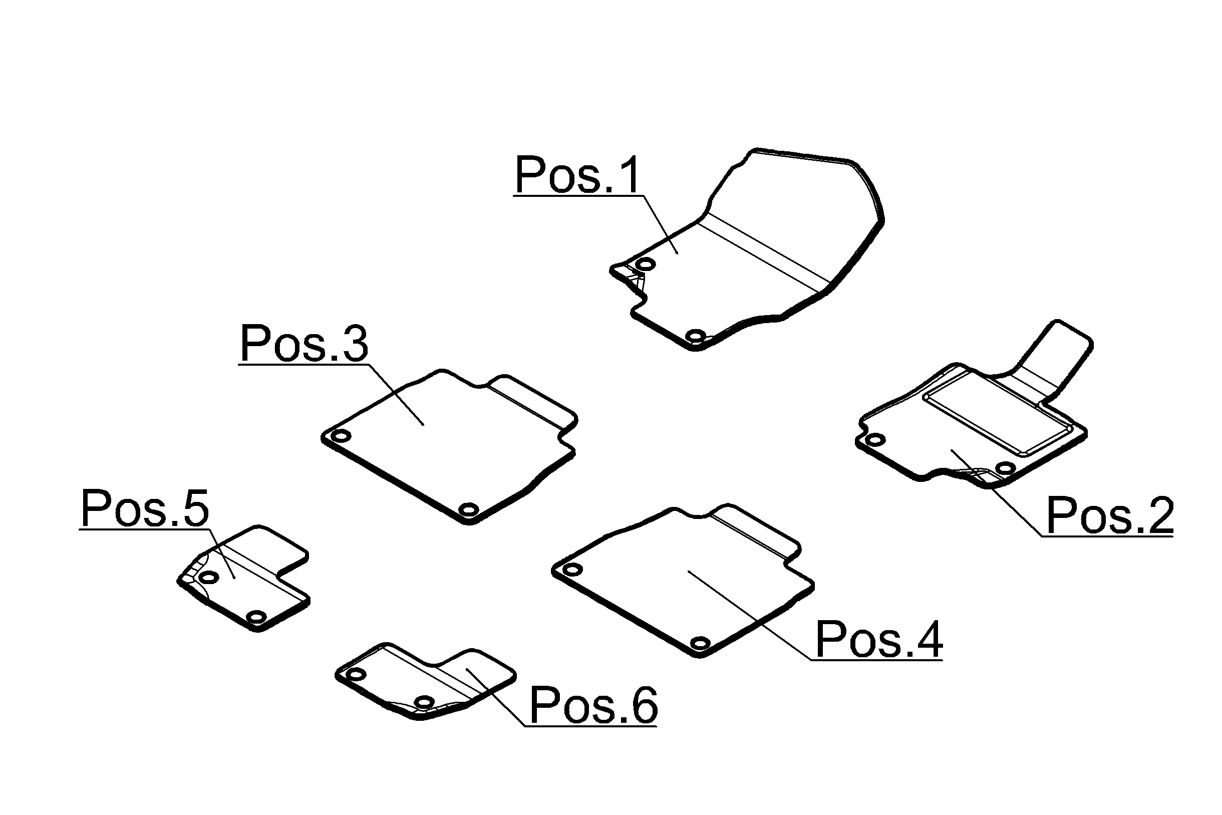 Velour floor mats CLASSIC, Set, Set of 6, with 3rd seat row - RHD, black