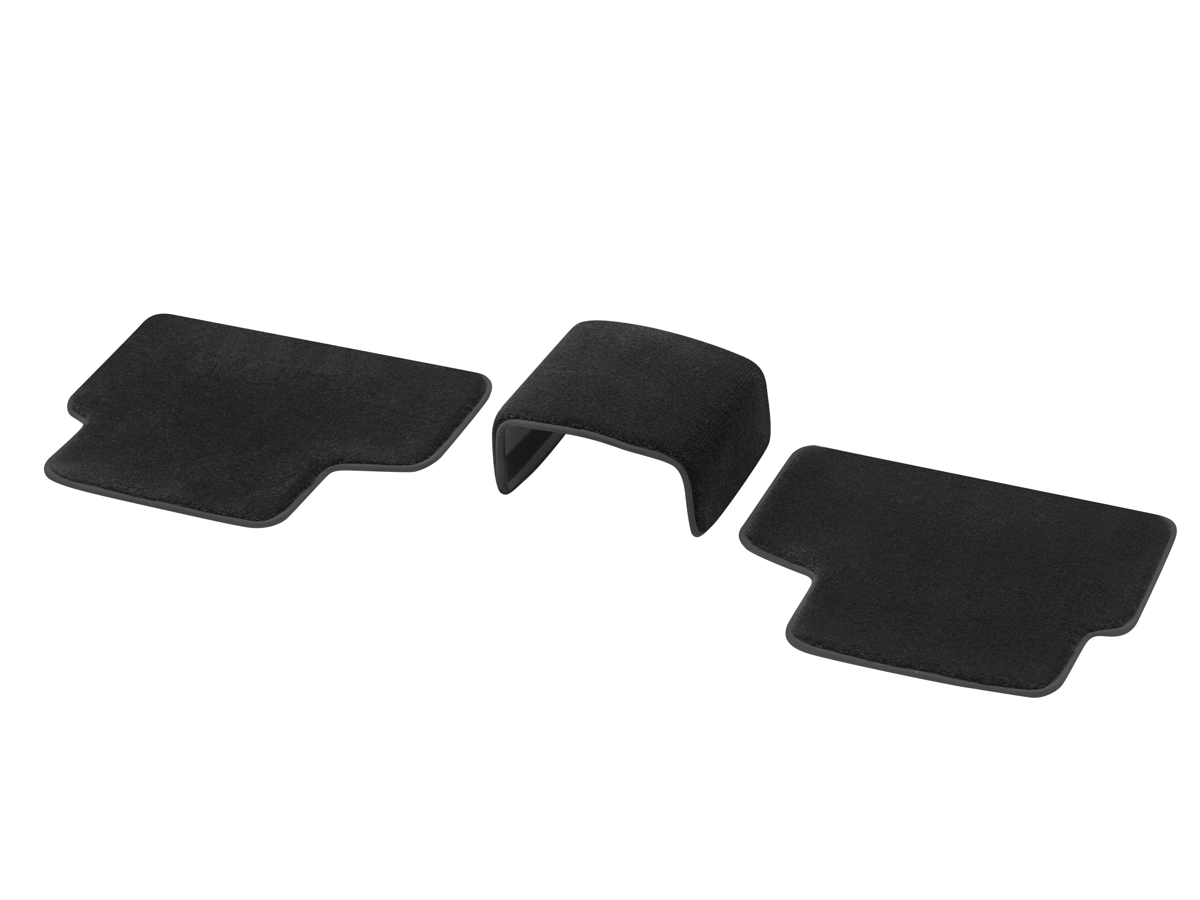 Velour floor mats EXCLUSIVE, Rear, with transmission tunnel mat, Set of 3 - LHD/RHD, black