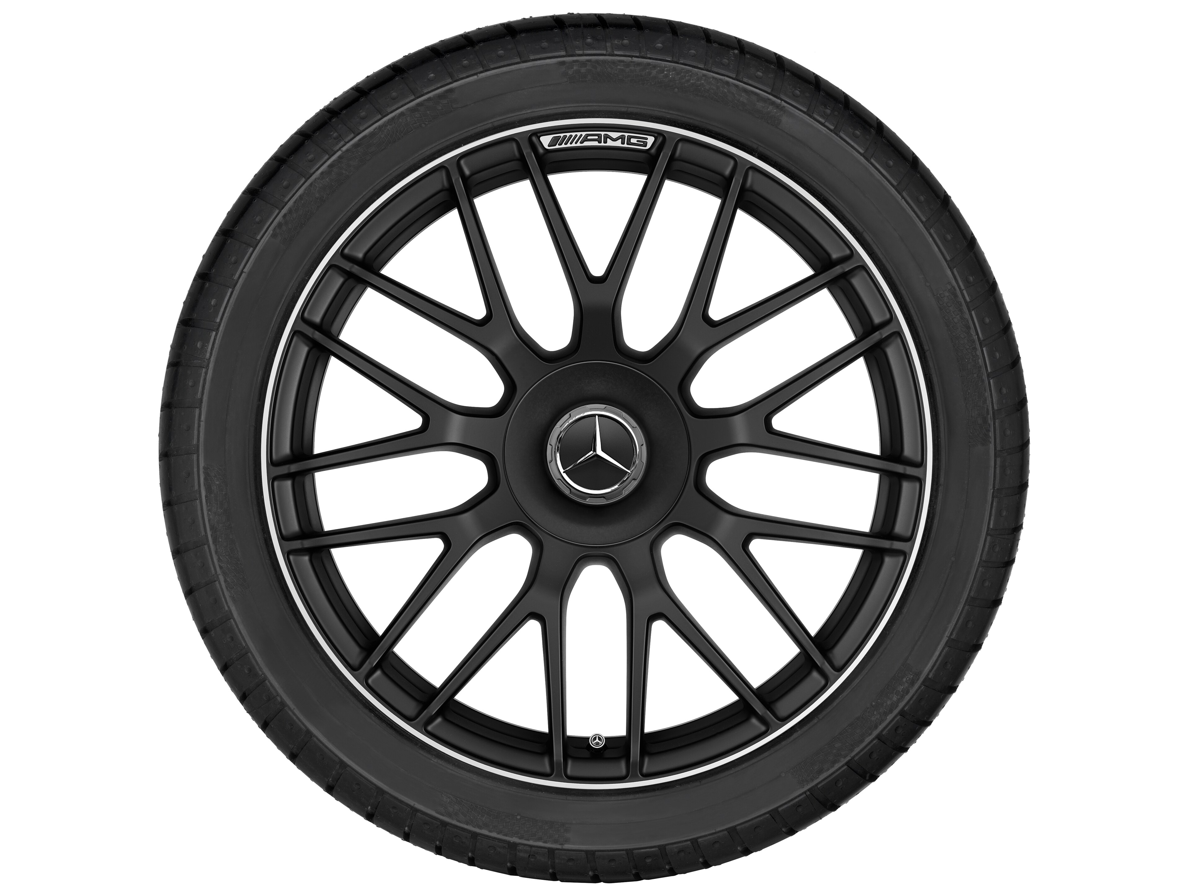 AMG forged wheel in cross-spoke design, 48.3 cm (19-inch), High-sheen rim flange - 9 J x 19 ET 25, matt black, high-sheen rim flange