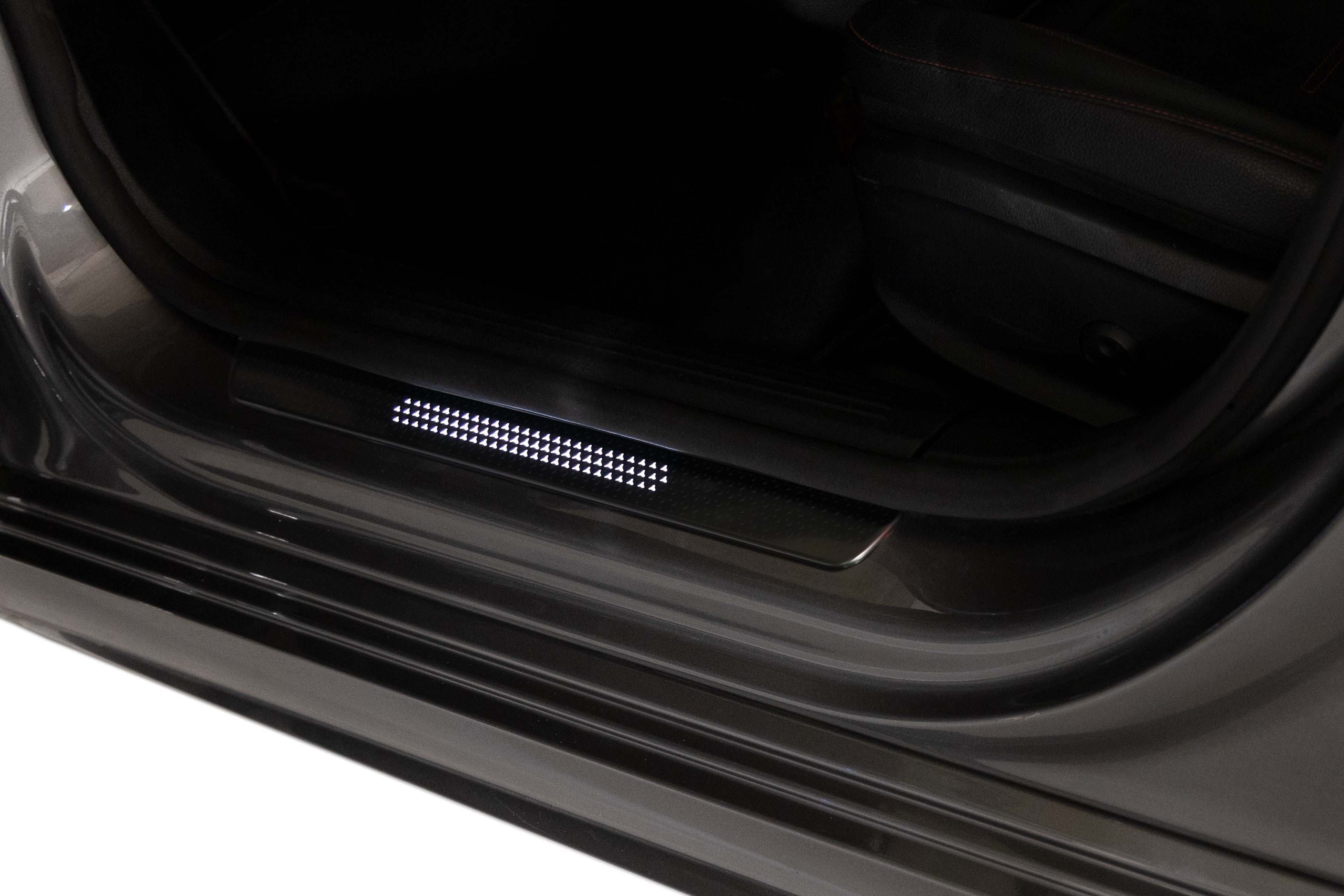 Wechselcover für beleuchtete Einstiegsleiste, Mercedes-Benz, vorne, 2-fach, mit Mercedes-Benz Pattern - Edelstahl, schwarz