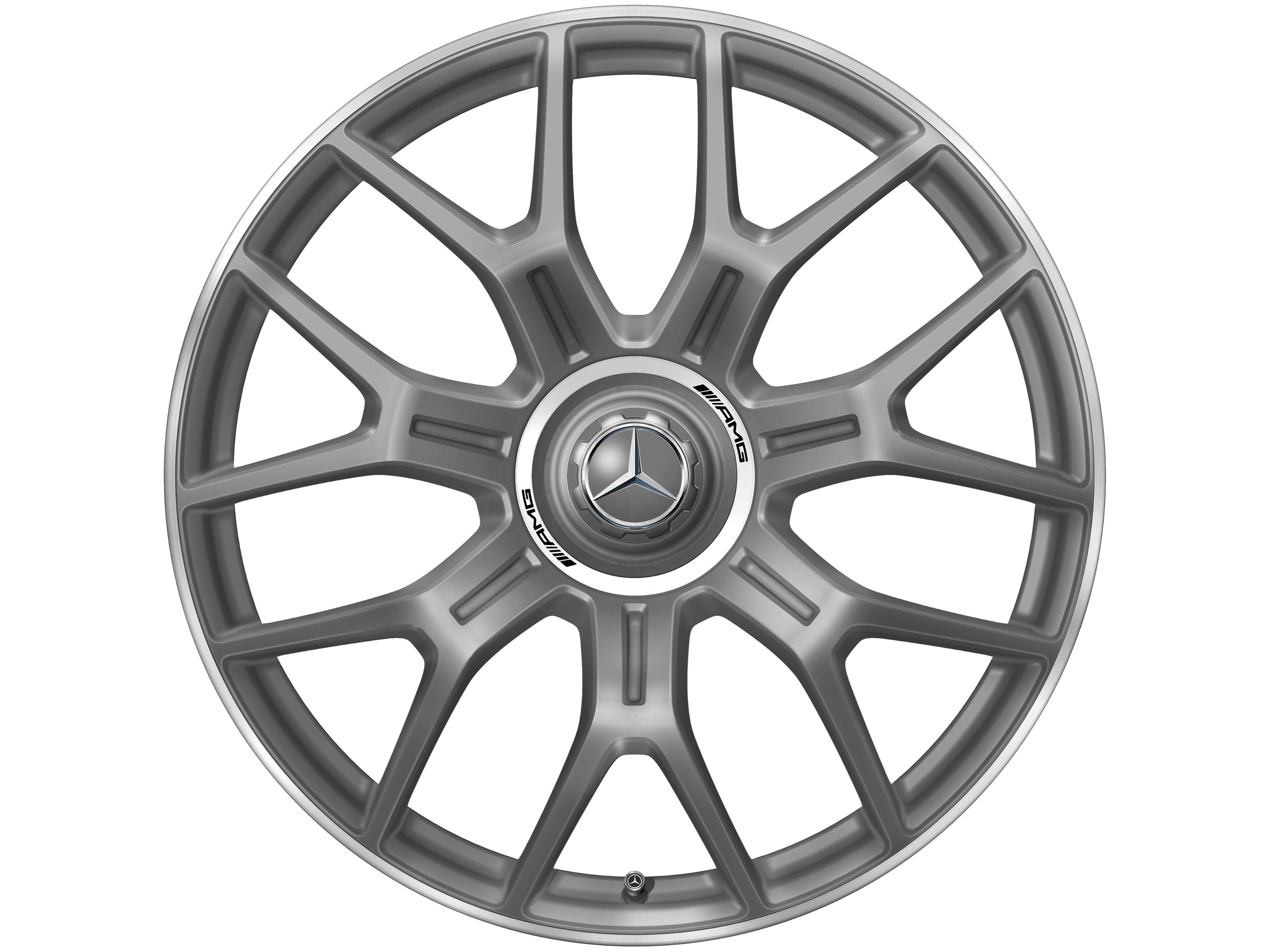 AMG forged wheel in cross-spoke design, 53.3 cm (21-inch), High-sheen rim flange - 9,5 J x 21 ET 32, matt titanium grey, high-sheen rim flange