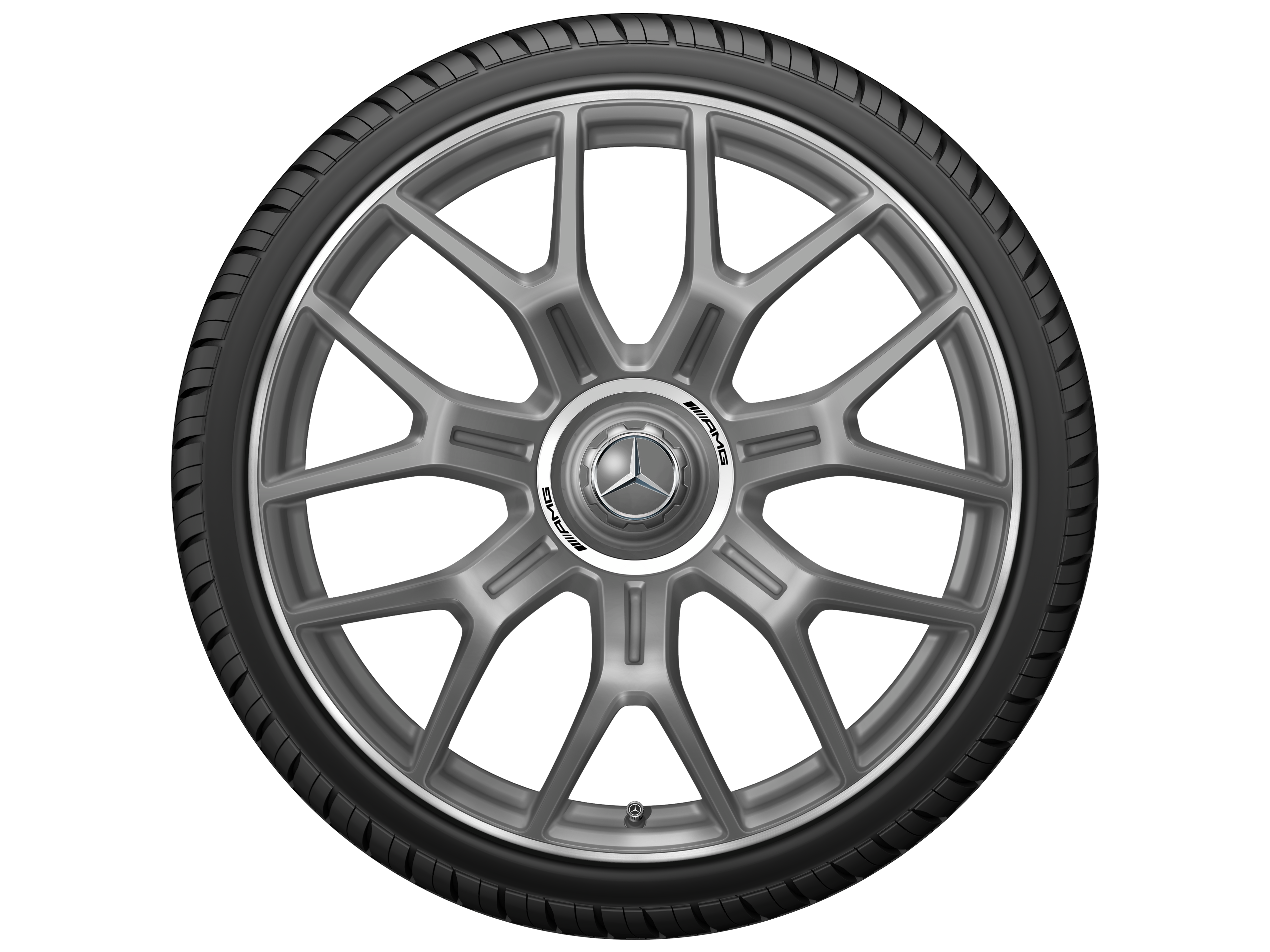 AMG forged wheel in cross-spoke design, 53.3 cm (21-inch), High-sheen rim flange - 9,5 J x 21 ET 32, matt titanium grey, high-sheen rim flange