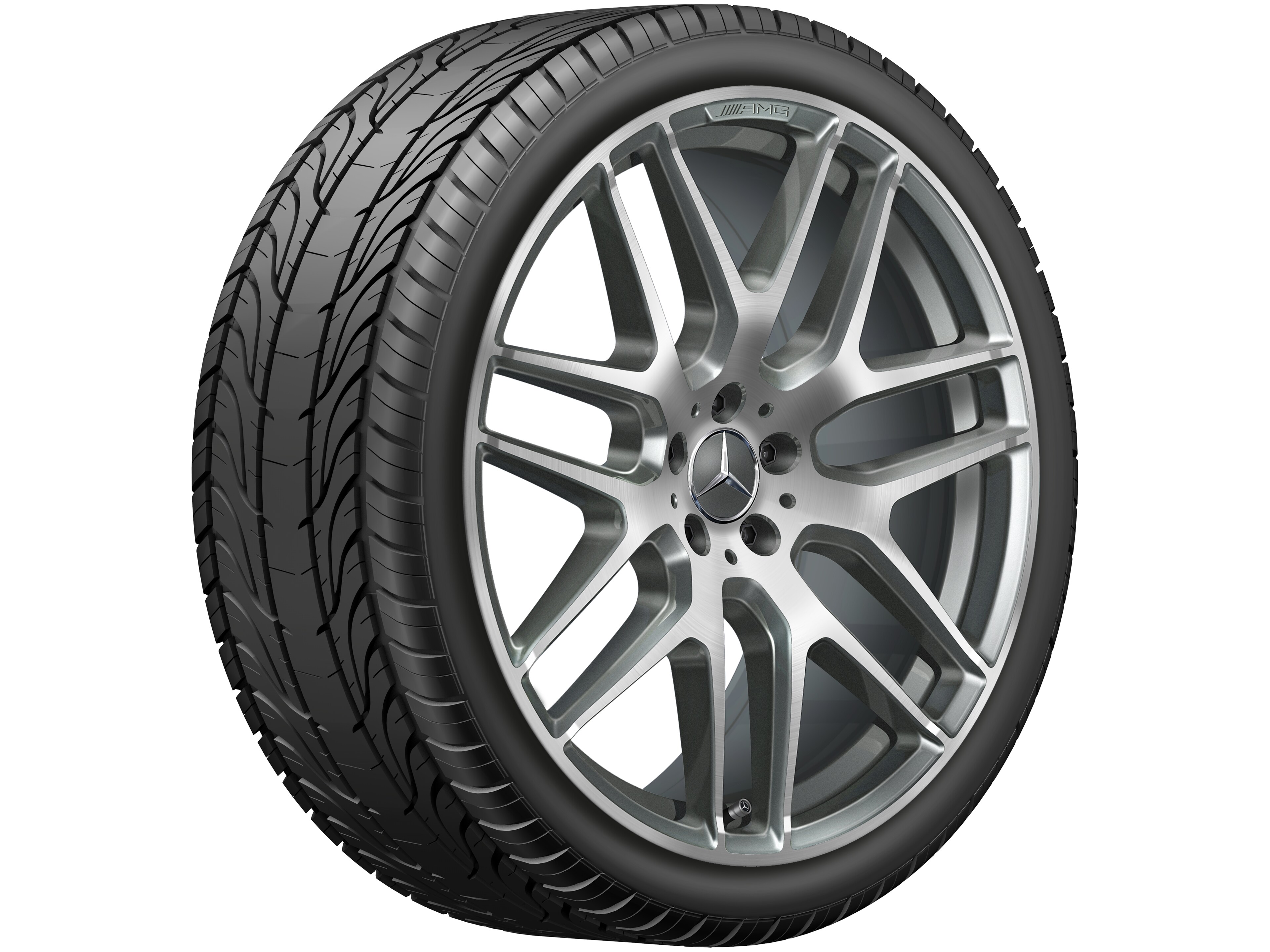 AMG light-alloy wheel, in cross-spoke design, 55.9 cm (22-inch) - 10 J x 22 ET 56, titanium grey, high-sheen