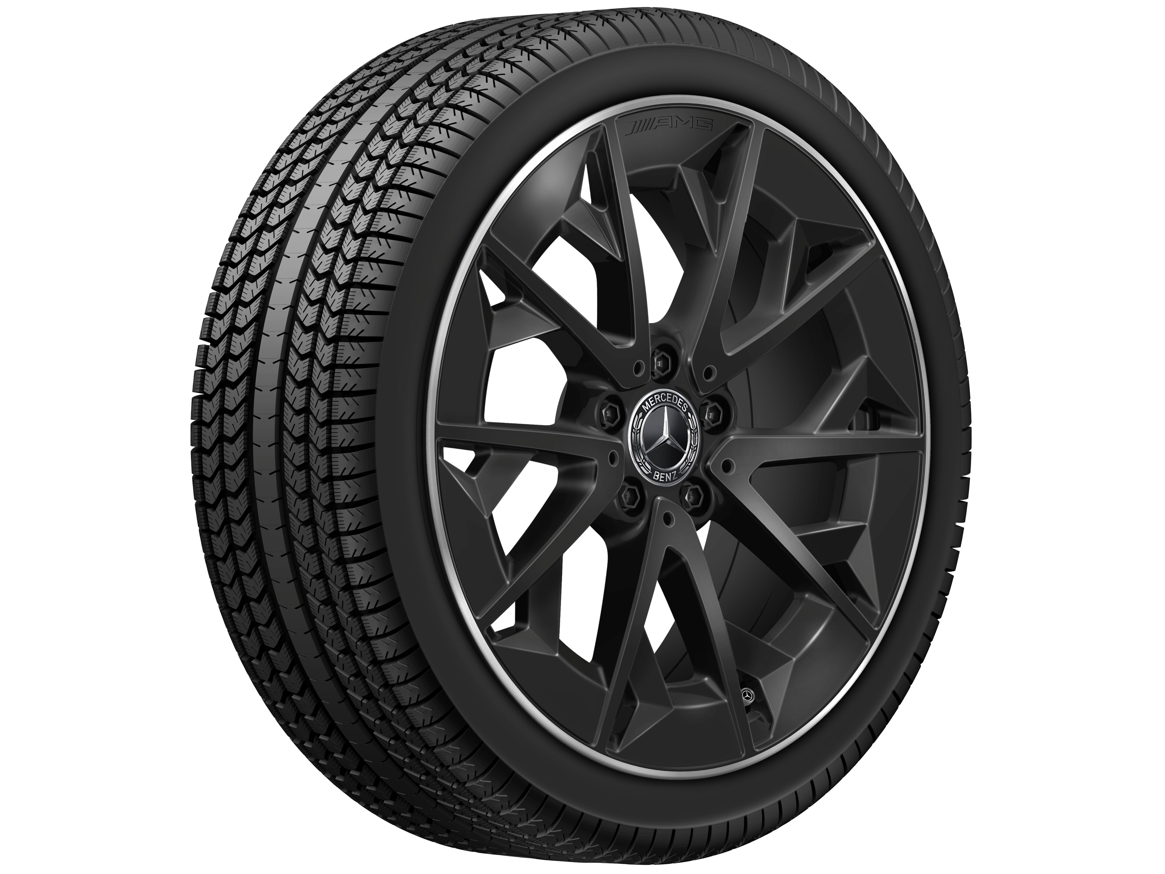 AMG light-alloy wheel, in cross-spoke design, 48.3 cm (19-inch) - 7,5 J x 19 ET 48,4, matt black, high-sheen rim flange